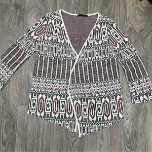 Zara Knit Cardigan Aztec Print Open Front‎ Long Sleeve Bohemian Size S